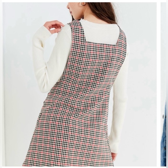 Urban Outfitters Plaid Pinafore Mini Dress Size Medium | Button Side Academia - Picture 2 of 12